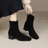 Botines Delgados de Tacón Grueso de Gamuza de Tacón Medio para Mujer 2026 Nuevos Botines Individuales Otoño/Invierno Botas Martin Cálidas con Forro de Terciopelo Botas Elásticas