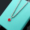 Collar de Cuentas de Amor de Esmalte Perla T Home Rojo y Azul Rosa Colgante de Corazón Regalo de Vacaciones para Mujer