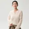 Pode ser usado em camadas! Suéter feminino de cashmere, gola redonda em U, corte solto e relaxado, pulôver de manga longa em tricô macio