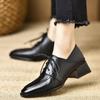 Zapatos de tacón alto con plataforma, de cuero suave, punta cuadrada, con cordones, de encaje, color marrón, estilo nuevo para el otoño de 2026, para mujer