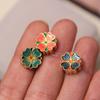Flor de Cuatro Pétalos Color Azul Quemado Dorado Viejo Separador de Nube Cuentas de Cloisonné Material para Pulsera DIY