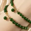 "Qinglan" Pulsera de Piedra Chalcedonia Jadeíta Verde Espinaca con Cuentas Pequeñas para Mujer, Pulsera de Jadeíta Jade Estilo Chino Nuevo