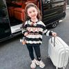 Moletom Feminino Primavera e Outono 2024 Novo Estilo Ocidental Infantil Outono Listrado Manga Longa Conjunto de Duas Peças Infantil Fashion