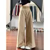 Pantalones de pierna ancha con retazos en la cintura de cuadros caqui para mujer, Nuevo estilo Verano 2025, Estilo perezoso petite, Pantalones casuales de traje para primavera y otoño