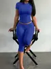 Processamento Personalização Suprimento Especial Transfronteiriço Venda Quente na Amazon Conjunto de Calça Sete Pontos e Blusa de Manga Curta com Gola Redonda Conjunto de Duas Peças Slim Fit