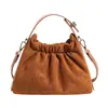 Bolsa de Mão Elegante Tendência Camurça Retrô Feminina 2025 Início do Outono Nicho Estilo Hong Kong Plissada Bolsa da Sorte Bolsa de Ombro Único Transversal