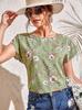 En stock Europeo y Americano transfronterizo 2024 Amazon primavera y verano nueva camisa de manga murciélago con cuello redondo y estampado de flores para mujer