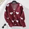 Cardigan de Punto Holgado con Botones al Frente, Diseño de Corazón, Tejido de Punto para Mujer, Transfronterizo Europeo y Americano, Novedad Otoño e Invierno 2024