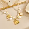 Colección de Collares Coloridos Estilo Océano con Goteo de Aceite, Cadena para Clavícula de Concha Estrella de Mar Sol Perla de Imitación, Joyería al por Mayor Estilo Vacacional