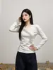 Elegante Top Básico Blanco de Manga Larga con Cuello en V para Mujer, Primavera y Otoño, Corte Ajustado, Camiseta Interior de Color Sólido, Top de Estilo Simple y Suave