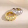 Anillo Italiano Cepillado de Diamantes Completos para Mujer, Popular en Live-Stream, Lujo Ligero y Sensación de Alta Gama, Anillo de Plata de Ley 925, Popular en Xiaohongshu