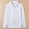 Camisa Polo Infantil de Manga Longa Camiseta Branca Pura Meninos e Meninas Uniformes de Classe Uniformes de Jardim de Infância Uniformes de Ensino Fundamental e Médio Tops de Tamanho Grande