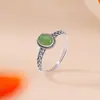 Anillo Vintage Hueco Tejido Forma de Huevo de Ámbar Jadeíta Plata de Ley S925 Yuebao Jewelry, Joyería Plateada China de Moda, Artículo Popular de Mayoreo