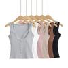 Camisola de Encaje con Botones Estilo Americano Spice Girl para Mujer Verano 2025 Nuevo Color Sólido Ajustado Top Corto