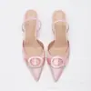 Para Mismo Estilo Zapatos de Tacón Alto Sin Espalda Puntiagudos Sandalias de Satén de Tacón de Aguja Elegantes de Moda Zapatos de Tacón con Hebilla Redonda Transfronterizos