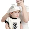 Gorra de pescador para bebé verano malla fina transpirable sombrero para el sol coche de dibujos animados gorra de cubo para bebé mes pequeño