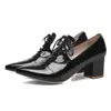 Nuevos zapatos de mujer para primavera y otoño, punta fina, charol, de una sola capa, tacón alto grueso, tallas 31-45, zapatos de comercio exterior