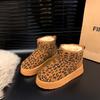 2024 invierno nuevo botas de nieve moda para mujer estampado de leopardo suelas gruesas aumento cálido zapatos de pan forro polar botas de nieve gruesas