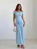 Nuevo Vestido Largo de Un Hombro Estilo Europeo y Americano, Vestido Largo de Malla Patchwork de Verano, Vestido con Cintura Plegada Adelgazante