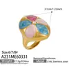 Design Exagerado Anel de Aço Inoxidável com Gotejamento de Óleo Pétala Colorida Inlaid Zircônia Anel Floral Vintage Elegante Exquisito para Mulheres
