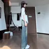 Jeans Rectos Retro Americanos para Mujer, Primavera Cintura Alta Corte Holgado, Pantalones Estrechos Pierna Ancha Petite, Pantalones Largo hasta el Suelo