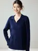 Suéter de cachemira tejido a punto de ochos completo para mujer, cuello polo semiabierto, manga larga, prenda de punto casual y versátil para otoño e invierno