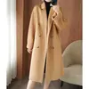 Casaco de Lã 100% Outono e Inverno Feminino Longo Acima do Joelho Casaco de Lã Dupla Face com Cinto Solto Tamanho Plus Casaco de Caxemira