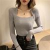 Otoño e Invierno 2023 Nuevo Estilo Coreano Elegante Falso de Dos Piezas Cuello Cuadrado Ajustado Camisa Tejida Slim Chic Camiseta Base Suéter para Mujer