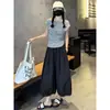 Pantalones de Hilo de Hielo Finos para Adelgazar Verano 2025 con Encaje Hueco en el Borde de Ganchillo para Mujeres Pequeñas, Longitud 8-9 Pantalones de Globo con Protección Solar