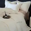2026 Novo Modelo Algodão de Fibra Longa Algodão Puro Conjunto de Quatro Peças Bicolor Bordado Roupa de Cama de Luxo Leve - Elementos Originais