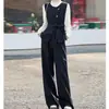 Conjunto de colete de trabalho sob medida, estiloso e elegante para mulheres, apresentando uma nova coleção de outono com camisas de manga longa e calças pantalona que afinam, um conjunto de três peças