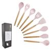 Amazon juego de utensilios de cocina de silicona con mango de madera rosa juego de 11 piezas juego de 9 piezas herramientas de cocina espátula cuchara juego antiadherente