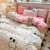 Juego de Ropa de Cama Fresco y Sencillo de Cuatro Piezas, Funda de Edredón, Ropa de Cama Individual para Dormitorio de Chicas, Uso en el Hogar, Lavable, Conjunto Moderno de Tres Piezas