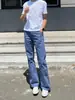 Pantalones de trabajo acampanados rectos holgados retro americanos en azul Francia para hombres y mujeres, pantalones casuales de pierna ancha de moda de alta calle para otoño e invierno