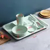 Paja de trigo familia estudiante japonés comedor compartimento plato juego plato tazón palillos Taza plato fabricantes al por mayor