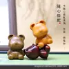 Talla en madera de sándalo arcoíris, diseño de oso lindo, accesorios creativos de cuentas DIY, pulsera y adornos colgantes de madera