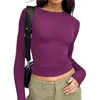 Camiseta Básica de Manga Longa Elástica com Gola Redonda Mais Vendida no Aliexpress para Mulheres, Top Versátil de Cor Sólida Slim Fit para Vendas Transfronteiriças da Amazon