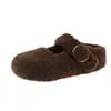 Zapatos de Piel Suave Retro de Moda para Mujer 2025 Otoño e Invierno Nuevo Estilo de Terciopelo con Hebilla de Una Línea Estilo Hada Pantuflas de Algodón con Suela Gruesa