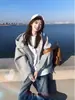 Jaqueta com capuz cinza mescla, estilo coreano para mulheres, outono e inverno, com capuz, casual, nicho, versátil, blusa solta