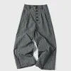2026 Nuevos Pantalones de Pierna Ancha a Cuadros Sueltos con Múltiples Botones Verano Retro Americano Casual Unisex