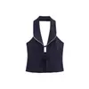 Para Estilo Europeo y Americano Transfronterizo Primavera 2025 Nuevo Ropa de Mujer Espalda Descubierta Decorado con Lazo Empalme Top Halter