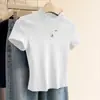 Camisa de Punto de Seda Helada de Manga Corta con Cuello Medio Alto Azul para Mujer, Top de Color Sólido Delgado de Ajuste Regular para Verano