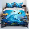 Set de Tres Piezas Transfronterizo de Amazon Impresión Digital 3D Mundo Submarino Tortuga Delfín Animal Funda de Edredón Ropa de Cama