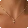 Collar Cruz de Zirconia Transfronterizo Cobre Moda Flor Rosa Estilo Europeo y Americano Cadena de Clavícula Joyería para Mujer