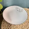 Plato de fruta de cerámica redondo de 8 pulgadas, flor dorada, porcelana de magnesio, plato de cerámica diario, venta al por mayor, vajilla multiusos de cocina