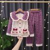 Novos Pijamas Infantis Outono e Inverno Coral Fleece Desenho Animado Estilo Japonês Kulomi Quente Flanela Roupa de Casa para Crianças de Meia-Idade e Grandes