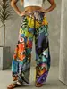 2026 Pantalones Deportivos Casuales Transfronterizos de Amazon Estampado de Plantas Europeo y Americano Cintura Ajustable Holgada Pantalones Largos de Pierna Ancha