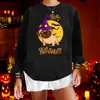 Nuevo suéter de punto fino con estampado de calabaza lindo para comercio exterior de Halloween Cuello redondo Terciopelo fino Para mujer estilo europeo y americano Cuello redondo