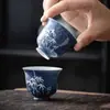 Mi Yan Derramou Azul e Branco Pura Pintura à Mão Bambu Xícara de Chá Doméstica Xícara para Degustação de Chá Xícara Única Cerâmica Artesanal Ladrilho Fino Xícara Mestra