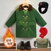 Abrigo Verde Militar Unisex para Niños, Engrosado y Cálido, Chaqueta de Longitud Media Estilo Militar Vintage, Abrigo de Algodón Antiguo, Moderno